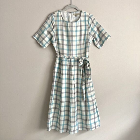 Anthropologie Dresses & Skirts - Polagram Anthropologie Blue Gray Checkered Dress Size Small Cottagecore